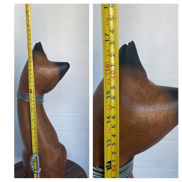 Siamese Cat Wood Statue Hand Carved Mixed    Media Wire Wrapped Art Figurine - Picture 14 of 15